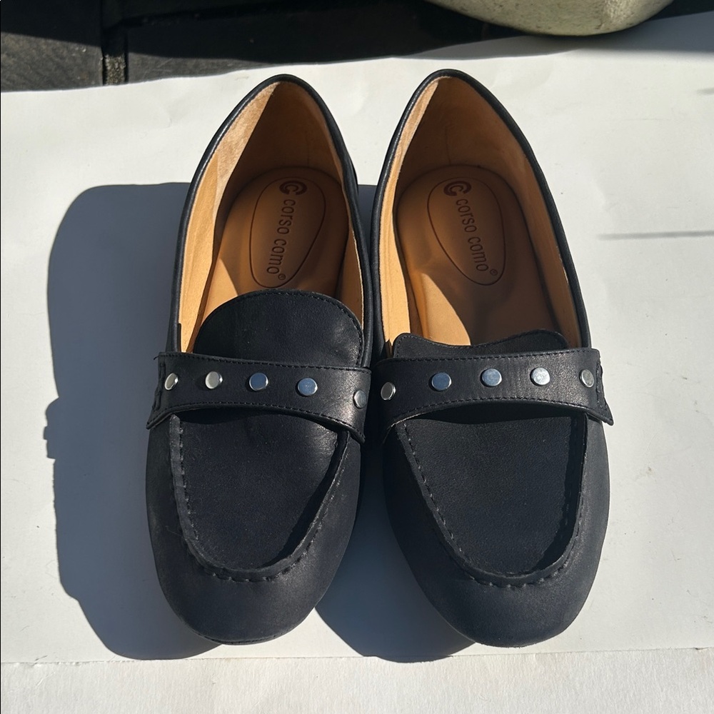 Corso Como Black leather Loafers with Metallic Studs Sz 7M